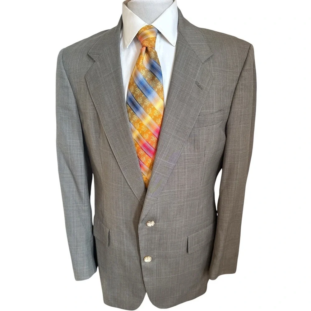 Hart Schaffner Marx Blazer Sz 42L Gray Plaid Sport Coat Suit Jacket USA VTG